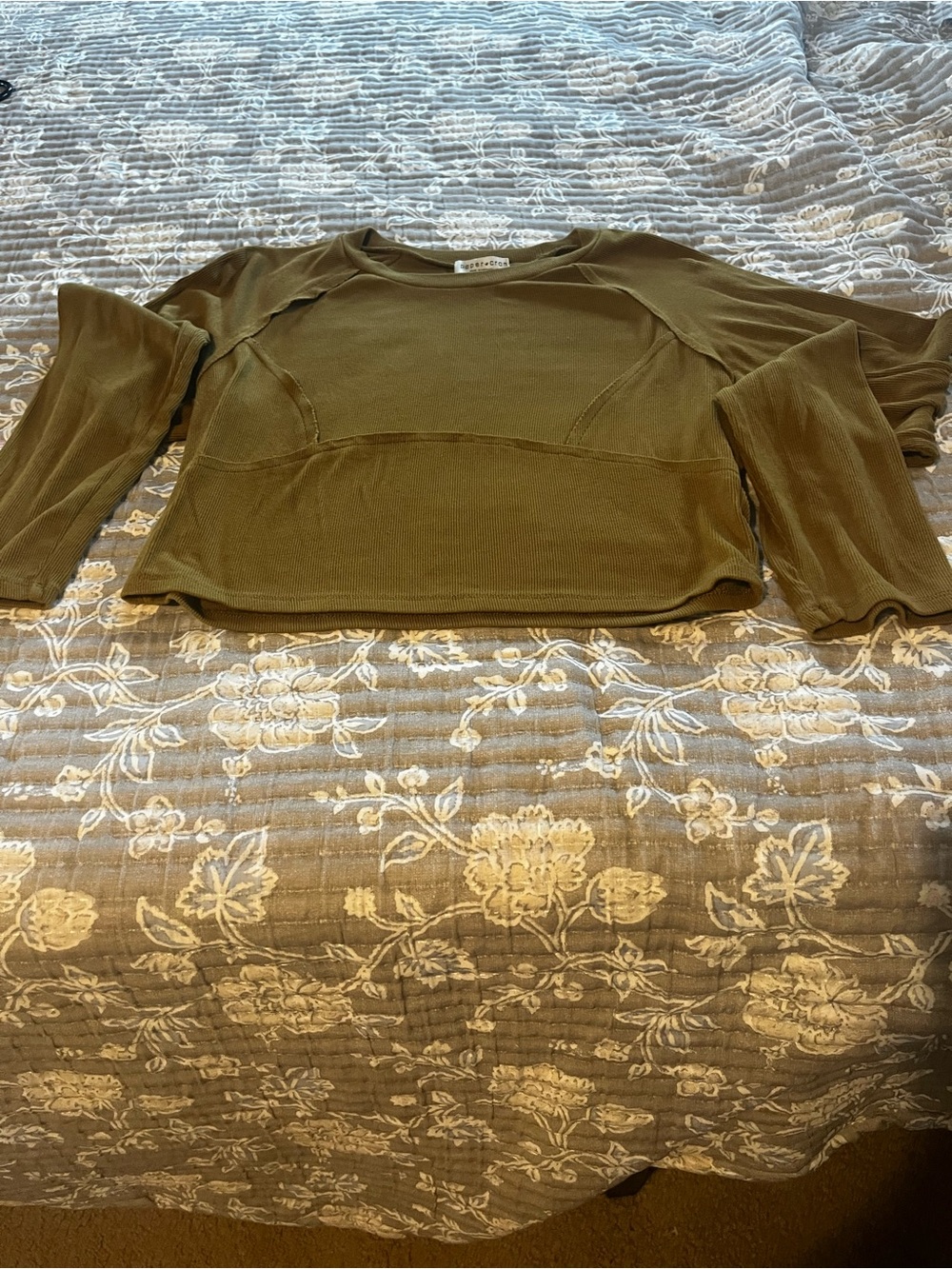 Paper Crane Olive Green/mustard Cropped Crewneck long sleeve grunge boho